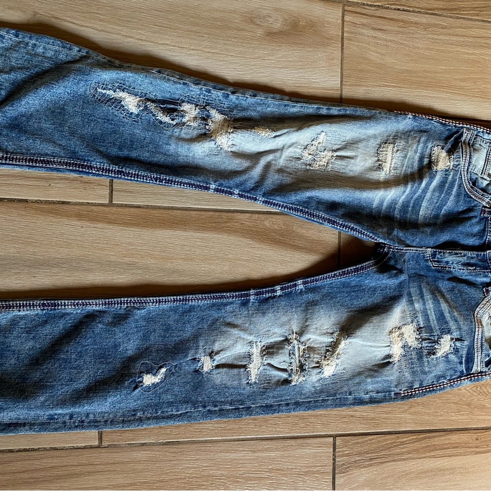 Affliction Dark Blue Ripped Straight Jeans